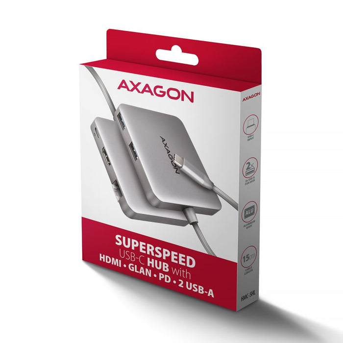 EAN 8595247907516 - Axagon N HMC-5HL USB 5Gbps hub 2x USB-A HDMI 4k/60Hz RJ-45 GLAN PD 100W kabel USB-C Alámbrico USB 3.2 Gen imagen 7