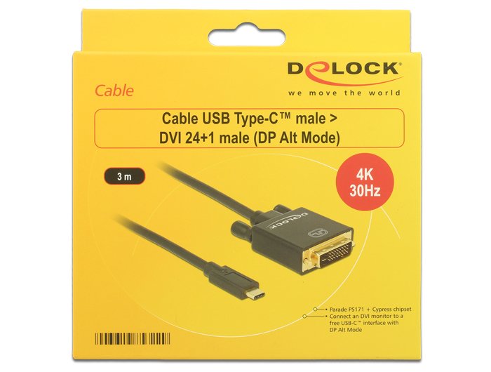 EAN 4043619853229 - DeLOCK 3m, USB-C/DVI 24+1 Adaptador gráfico USB 3840 x 2160 Pixeles Negro imagen 3