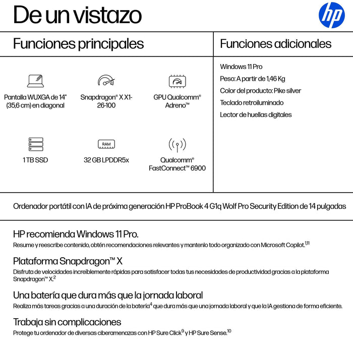 EAN 0199764324740 - HP ProBook 4 G1q Notebook Next Gen AI Wolf Pro Security Edition Copilot+ PC Snapdragon X1-26-100 Portátil imagen 3