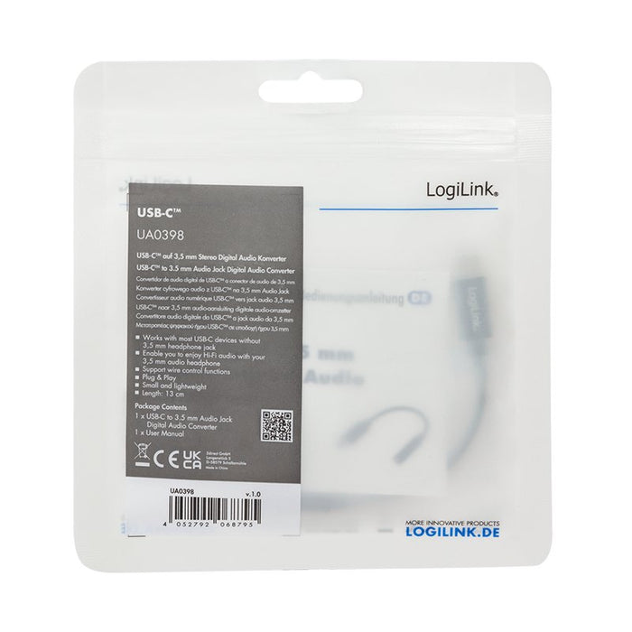 EAN 4052792068795 - LogiLink UA0398 cable de audio 0,13 m 3.5mm TRRS USB Tipo C Negro imagen 6