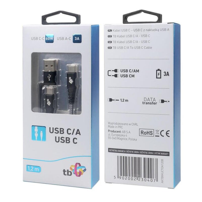 Cable 2w1: Usb C - Usb C Con Nakladka Usb A, 1.2 M