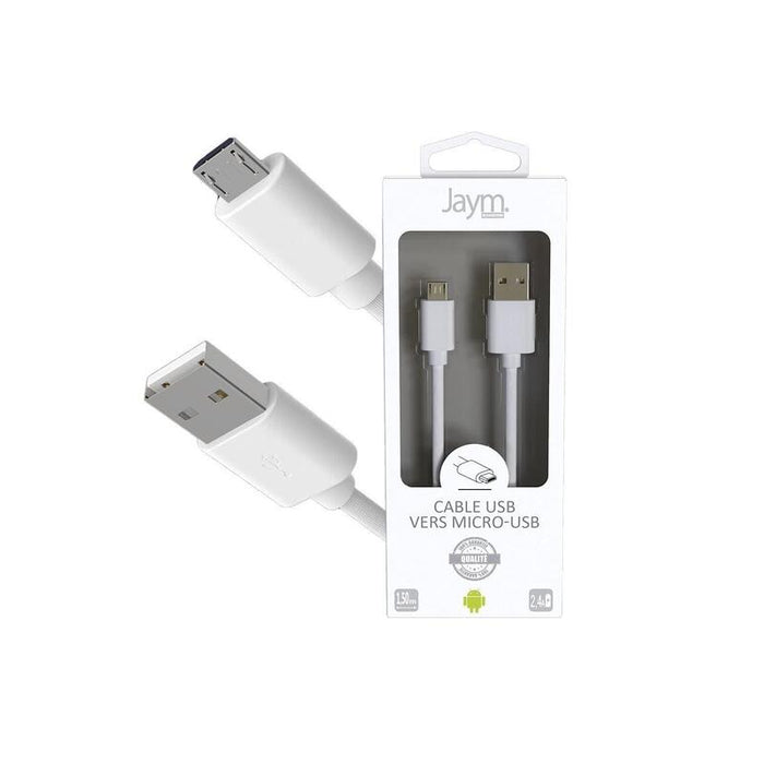 Cable Charge & Synchro Usb-A Vers Micro-Usb - Longitud  1.5m - Blanco - Jaym® Collection Pop