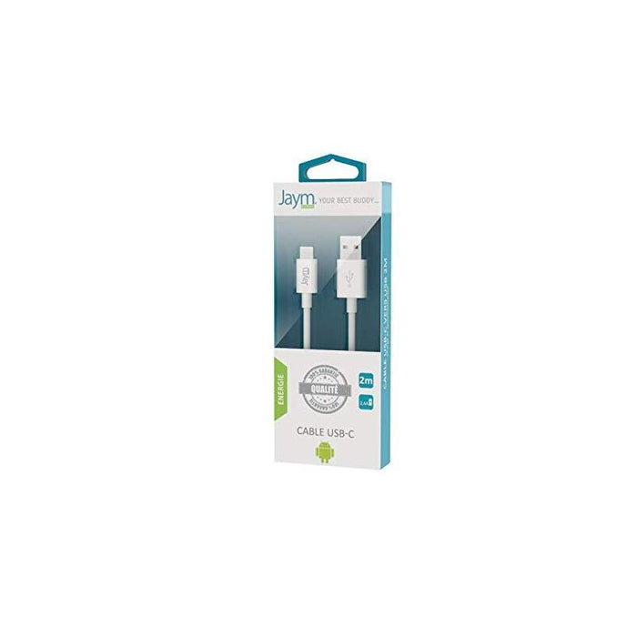 Cable Charge & Synchro Usb-A Vers Usb-C - Longitud 2m - Blanco - Jaym®