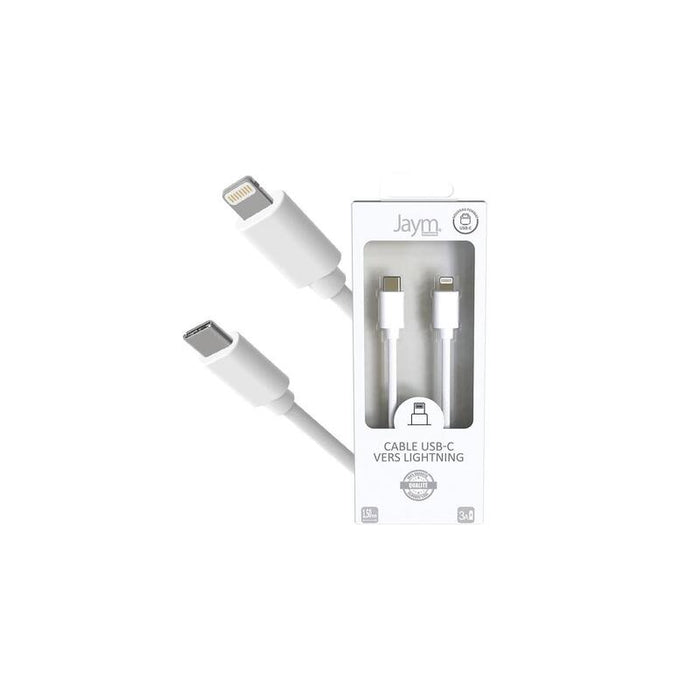 Cable Charge & Synchro Usb-C Vers Lightning Pd (27w) - Longitud 1.5m - Blanco - Jaym® Collection Pop