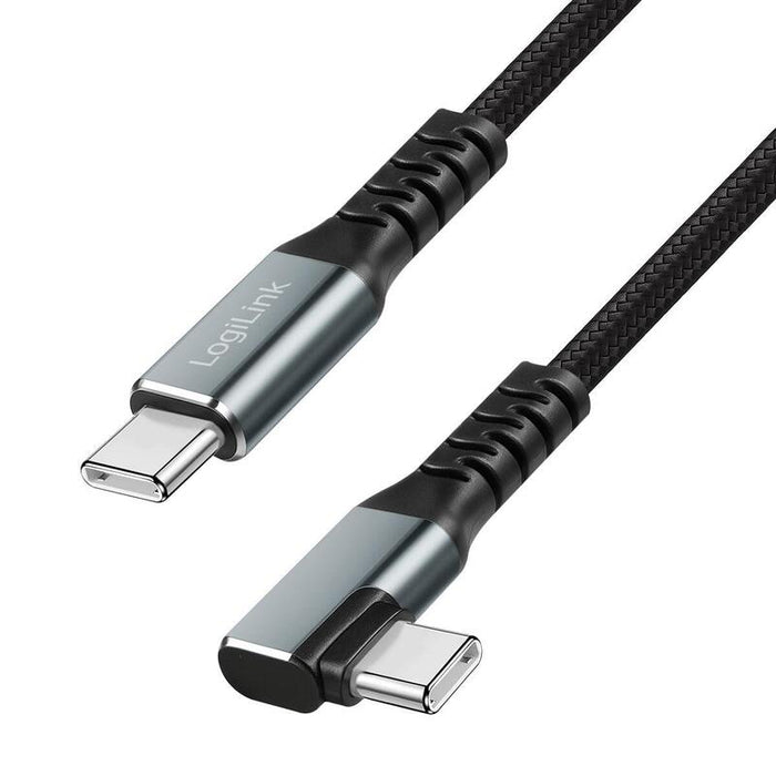 Cable De  2,00m Usb 3.2 Gen2 10 Gbit/S Pd100w Usb-C Macho Usb-C Macho 90º Nylon Conector Metal Negro E-Mark Logilink