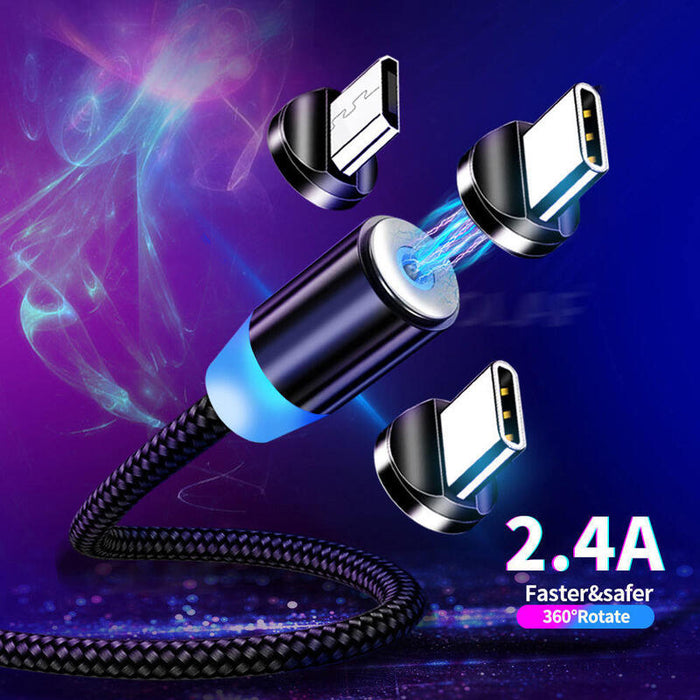Cable De Carga Magnetico De Usb A Micro Usb, Usb-C Y Lightning 3 En 1 1 Metro 5v/2.4v