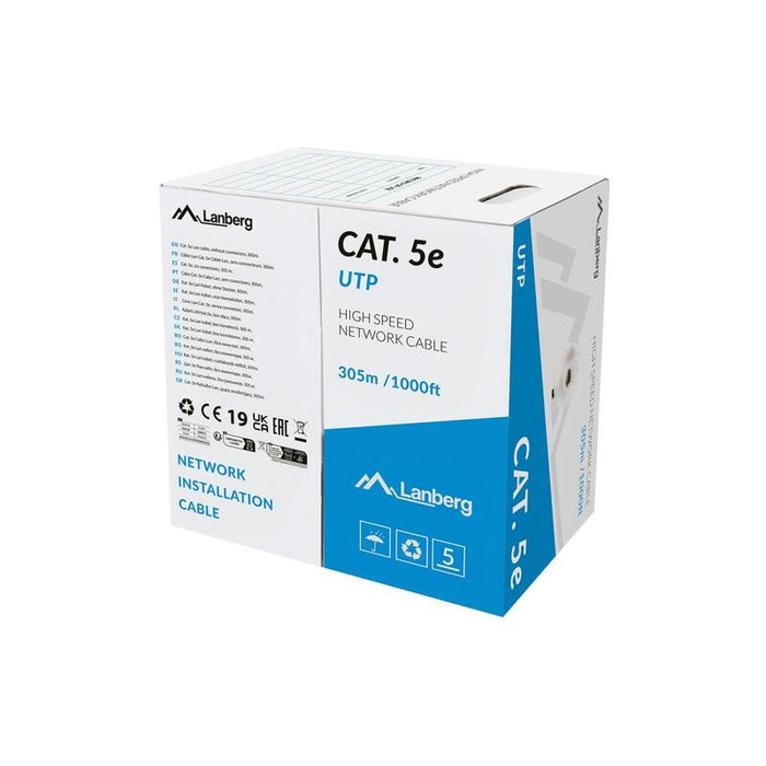 Cable Lan Utp Cat.5e 305m Rígido Cu Lszh Gris Cpr + Fluke Passed Lanberg