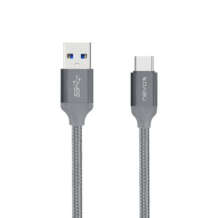 Cable Nevox Usb 3.2 Gen 1, Usb-A Macho > Usb-C Macho Plateado, 1 Metro, Con Funda 4250686404579.0