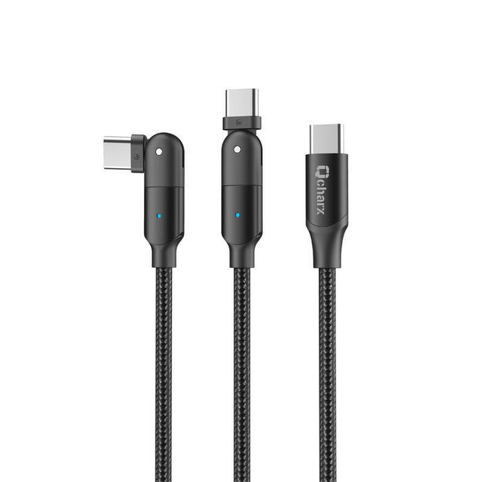 Cable Qcharx Melbourne Tipo C A Tipo C 3a 1.2 M Aleación De Aluminio Negro Cabezal Rotatorio