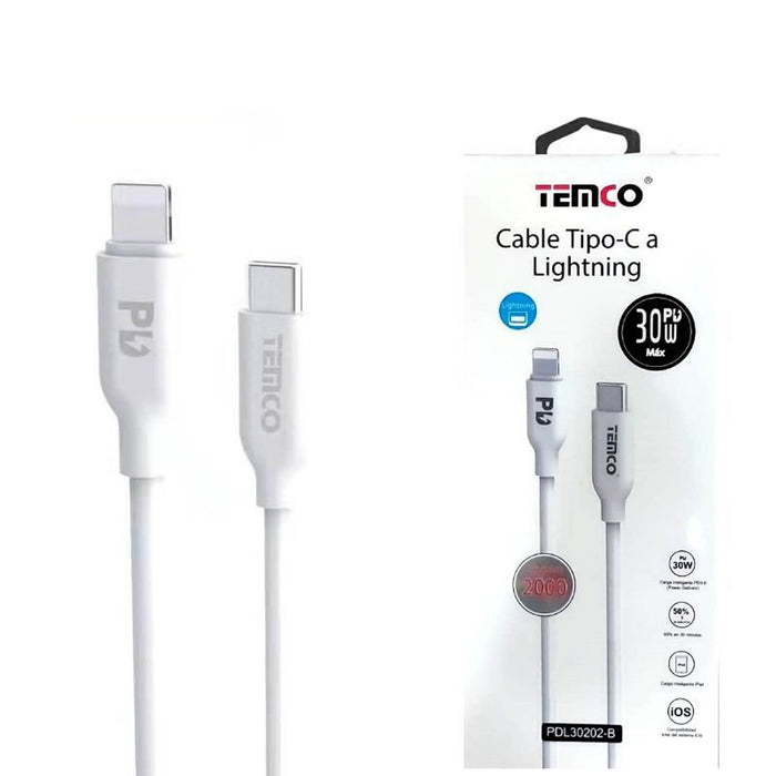 Cable Tpe Usb-C A Lightning 3W 3A 2M Blanco