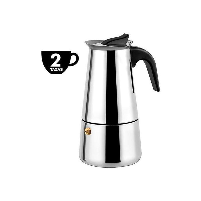 Cafetera  Muvip Italiana De Acero Inoxidable - Capacidad Para 2 Tazas - Compatible Con Diferentes Tipos De Cocinas - Asa