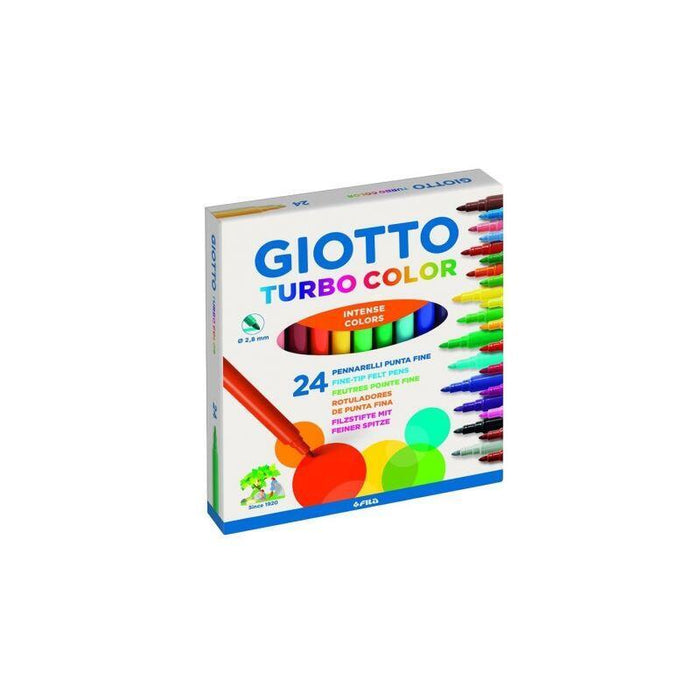 Caja 24 Uds Rotulador Turbo Color Giotto, Punta Super Resistente De 2.8 Mm, Tintas Seguras A Base De Agua De Muy Larga Duracion Y Lavables
