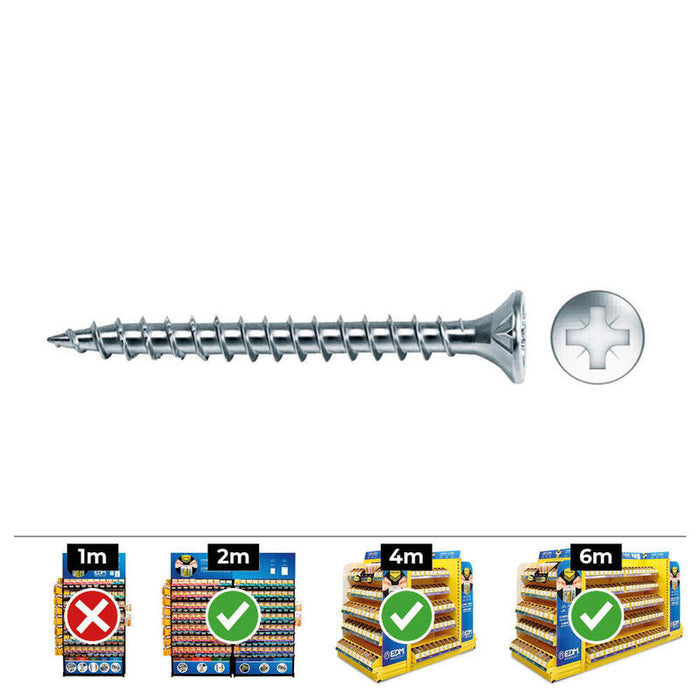 Caja 250 Unid. Tornillo Madera Avellanado Pozi Din/Ref Vlox Ø5x30mm Zincado+Lubr. Celo
