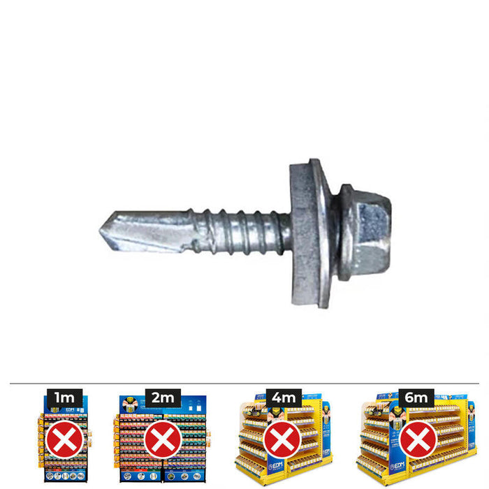 Caja 500 Unid. Tornillo 7301 Punta Broca Cabeza Hexagonal Ø 6,3x32 Mm Arandela De Epdm Ø16 Cincado