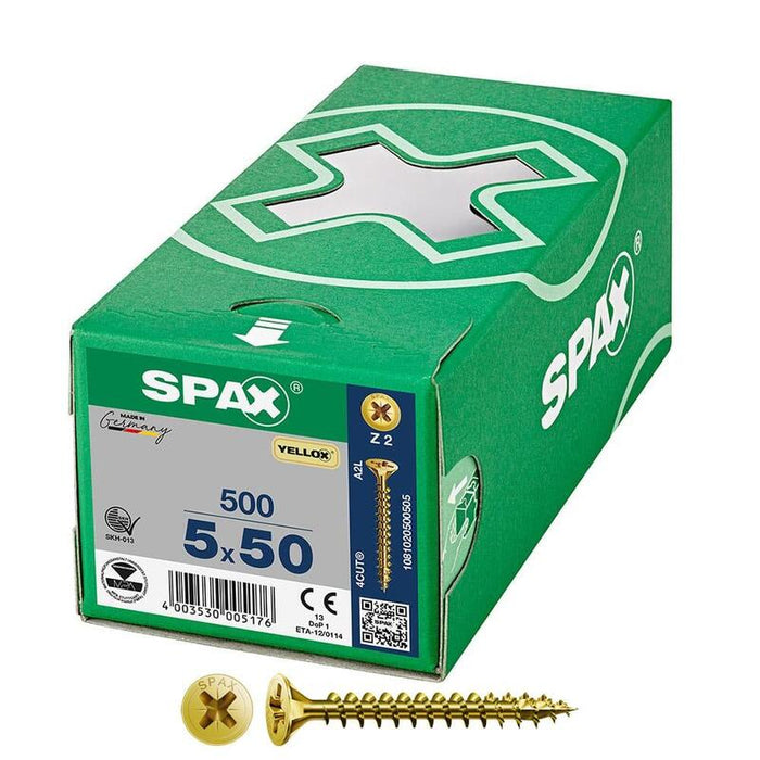 Caja 500 Unid. Tornillo Universal Cabeza Plana Yellox 5x50mm Z2