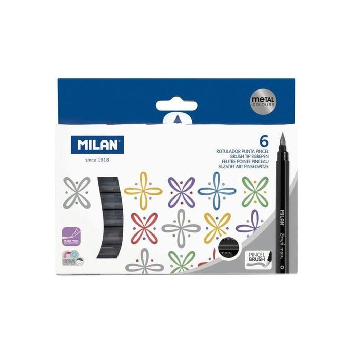Caja 6 Rotuladores Punta Pincel Milán Metalizados