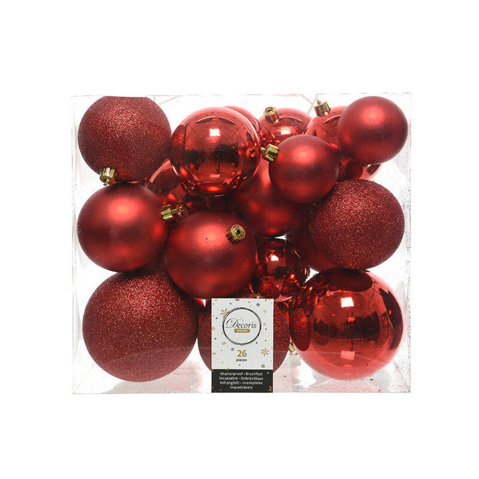 Caja De 26 Bolas Rojas Varios Tamaños Ø6cm/Ø8cm/Ø10cm