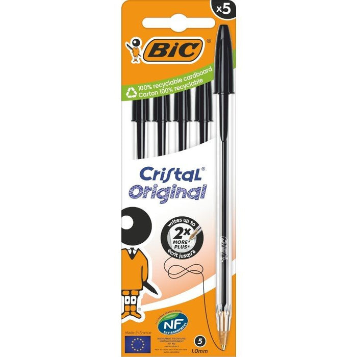 Caja De Bolígrafos De Tinta De Aceite Bic Cristal Original 516345 5 Unidades Negros