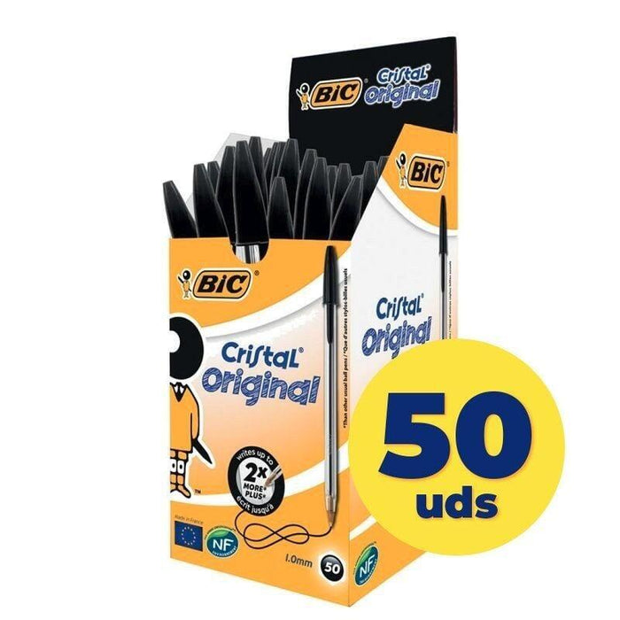 Caja De Bolígrafos De Tinta De Aceite Bic Cristal Original 8373639 50 Unidades Negros