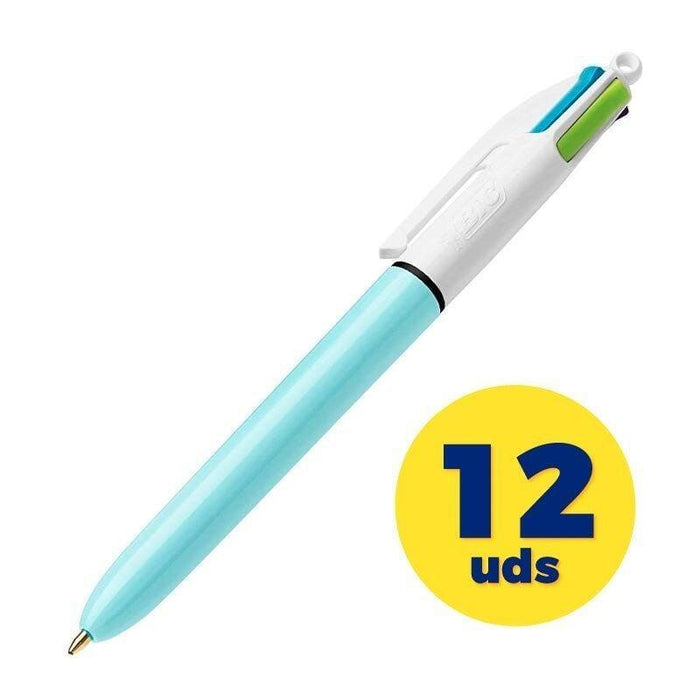 Caja De Bolígrafos De Tinta De Aceite Retráctil Bic Fashion 887777 12 Unidades 4 Colores De Tinta Cuerpo Color Azul Pastel