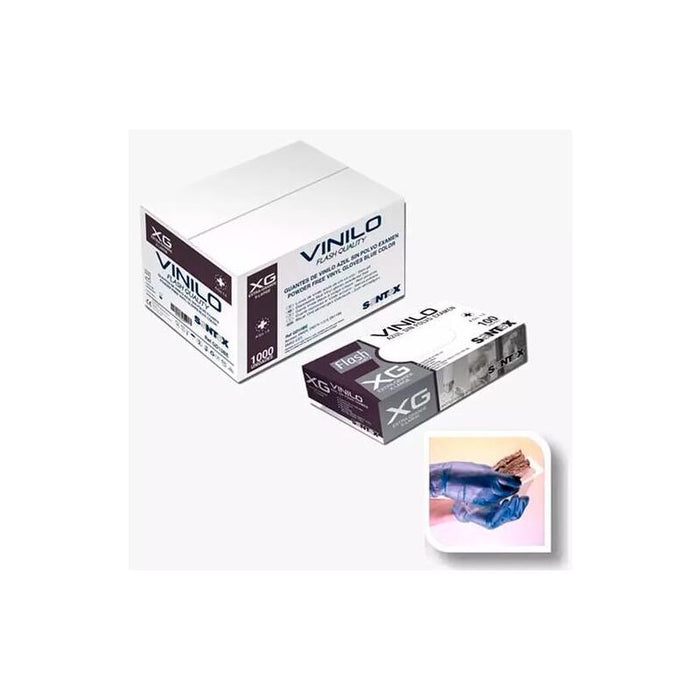 Caja De Guantes De Vinilo Azul Sin Polvo Multiusos Talla Xg -100u-