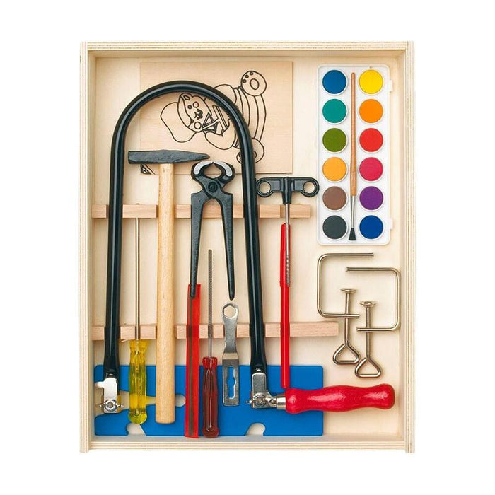 Caja De Madera Con Kit De Marquetería Y Pinturas, 16 Piezas