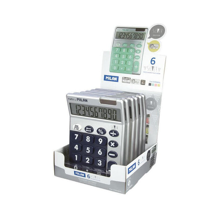 Caja Expositora 6 Calculadoras Silver 10 Dígitos Milan