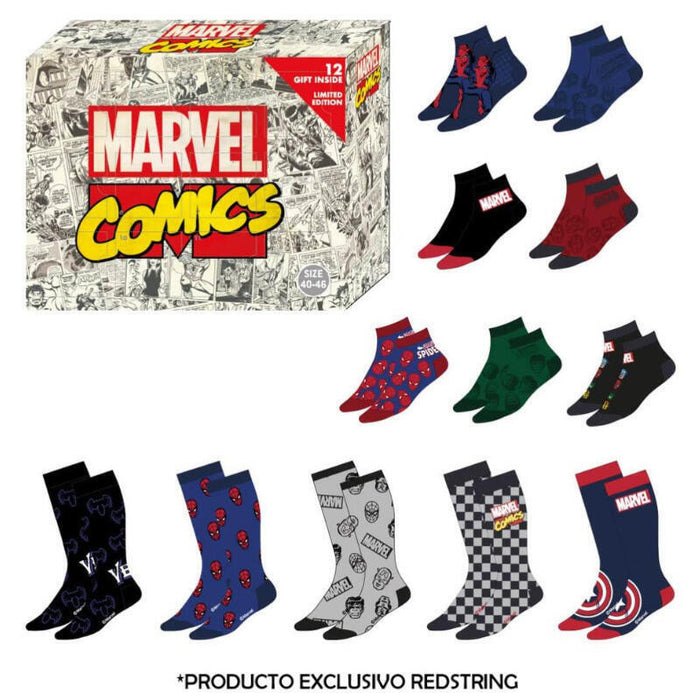 Caja Regalo 12 Pares Calcetines Marvel Talla 40 46