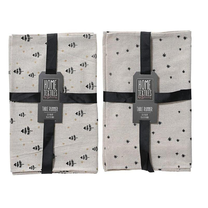 Camino De Mesa Gris Con Estampados En Negro, 2 Modelos, 32x0,5x150cm. Basics