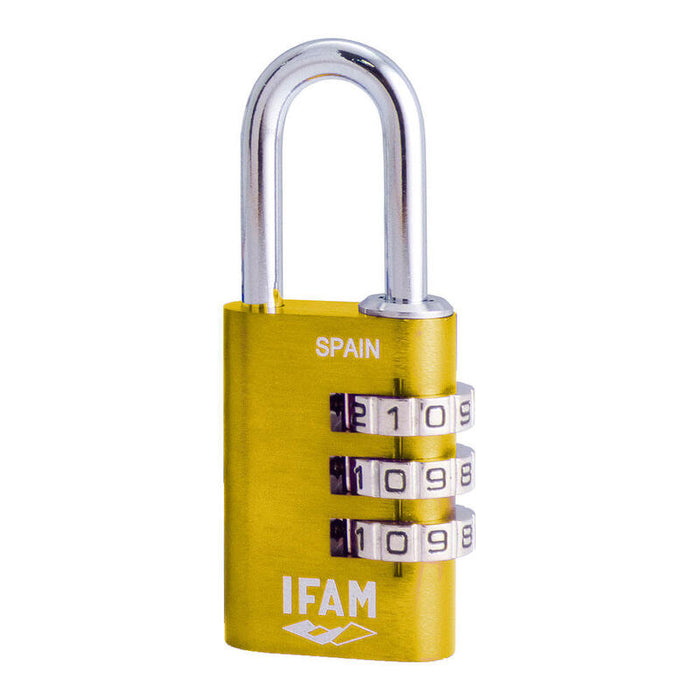 Candado Col Combi30 Amarillo 30mm. Arco Ø5mm. Con Combinación. Ifam
