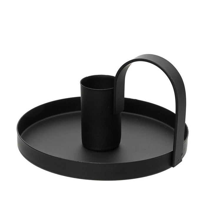 Candelabro Redondo De Hierro Negro, Ø10x6cm.