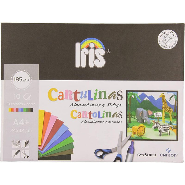 Canson Guarro Minipack De 10 Cartulinas Iris A4+ 185g - 24x32 Cm - Colores Surtidos