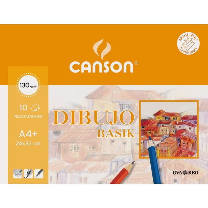 Canson Minipack Dibujo Basik 10 Hojas 130 Gr. Recuadro 24x32cm -Sobre Unitario-