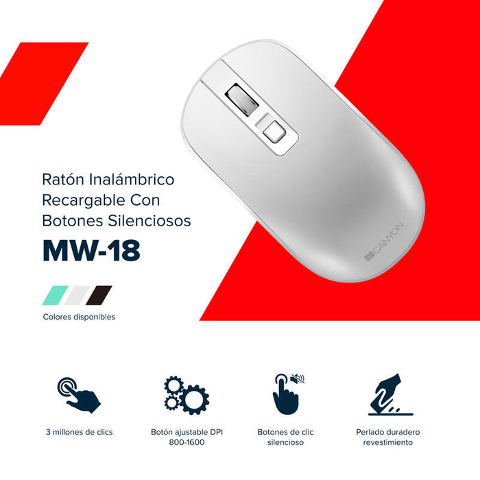 Canyon Raton Mw-18 Wireless Rechargeable Silent Pixart Pearl Retail