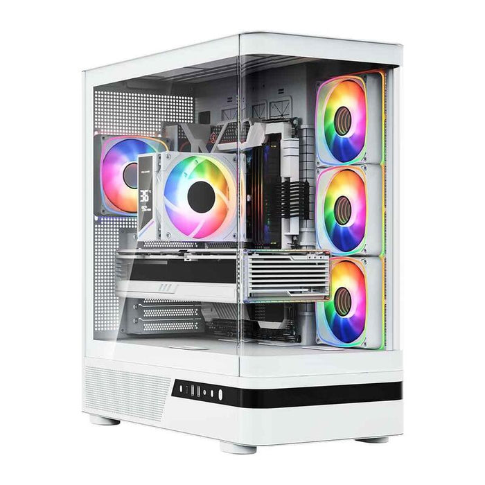 Caja Pc Volcano Aq100 Mid Argb Cristal 4 Ventiladores Blanca