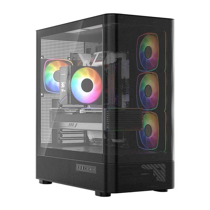Caja Pc Volcano Aq300 Mid Rgb Glass 4 Ventiladores Negra
