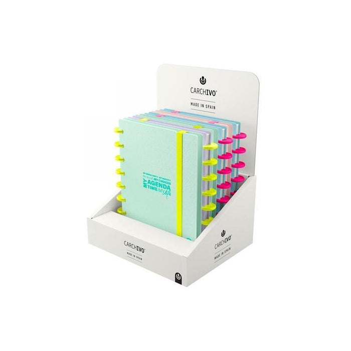Carchivo Agenda De Discos Ingeniox Sin Fecha A5 80h 100gr Sv Neón Pastel Expositor 6 Ud