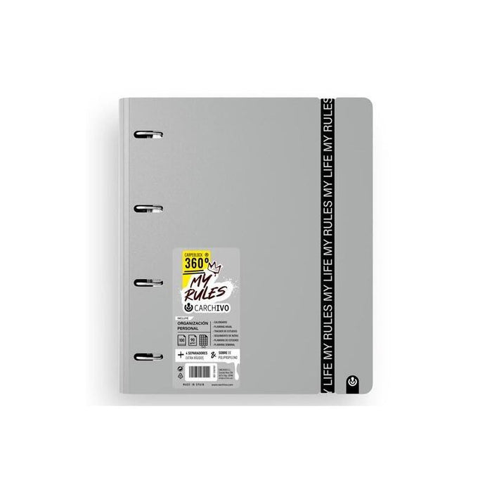 Carchivo Carpeblock 360 My Rules Con Recambio 100h A4 5x5 90gr 4 Separadores Pp Foam Gris