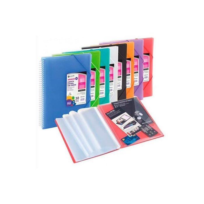 Carchivo Carpeta Archivex-Star Espiral Pp Extra 80 Fundas A4 C/Sobre Cierre C/Gomas Negro