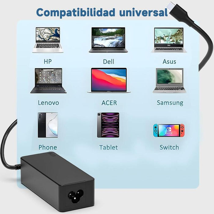 Cargador 90w Usb Tipo C Compatible Dell, Hp, Asus, Lenovo - Conector Usb-C