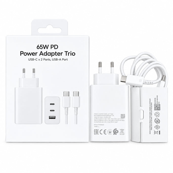 Cargador De Pared 65w · 2xusb Tipo C · 1xusb · Blanco