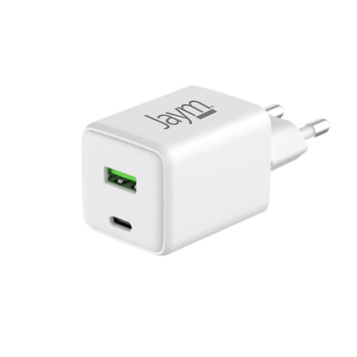 Cargador De Red Compact Et Rápido *Gan* Double Usb : Usb-A 18w Qc + Usb-C 30w Pd Et Pps *Certificado Grs* - Jaym®