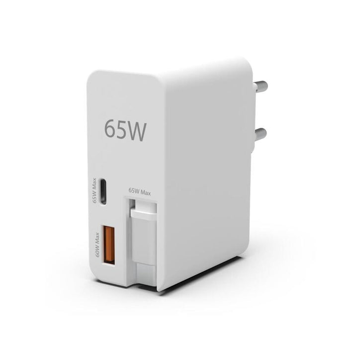 Cargador De Red Rápido Double Usb 65w : Cable Retractable Usb-C 65w + 1 Usb-C 65w + 1 Usb-A 60w - Pd Et Pps - Blanco - Jaym®