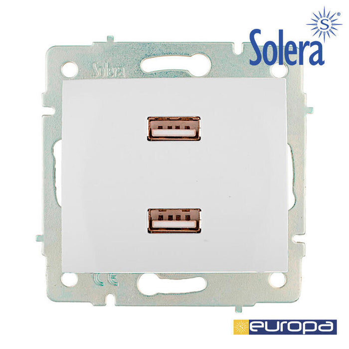 Cargador Doble Usb 230v 5v 4200ma Blanco De Empotrar Erp2usb Serie Europa Solera Erp2usb