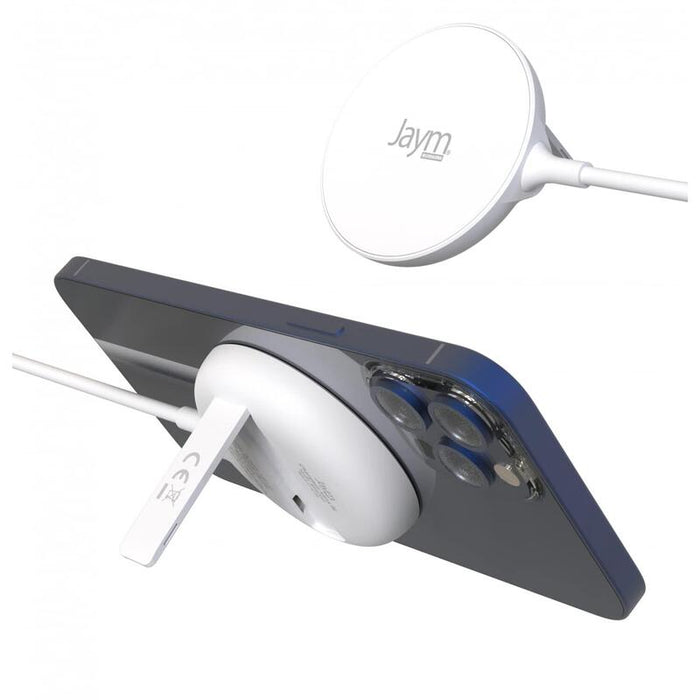 Cargador Intelligent Pad A Induction Rápido Qi 15w - Aimanté Magsafe Con Fonction Stand - Blanco - Jaym®