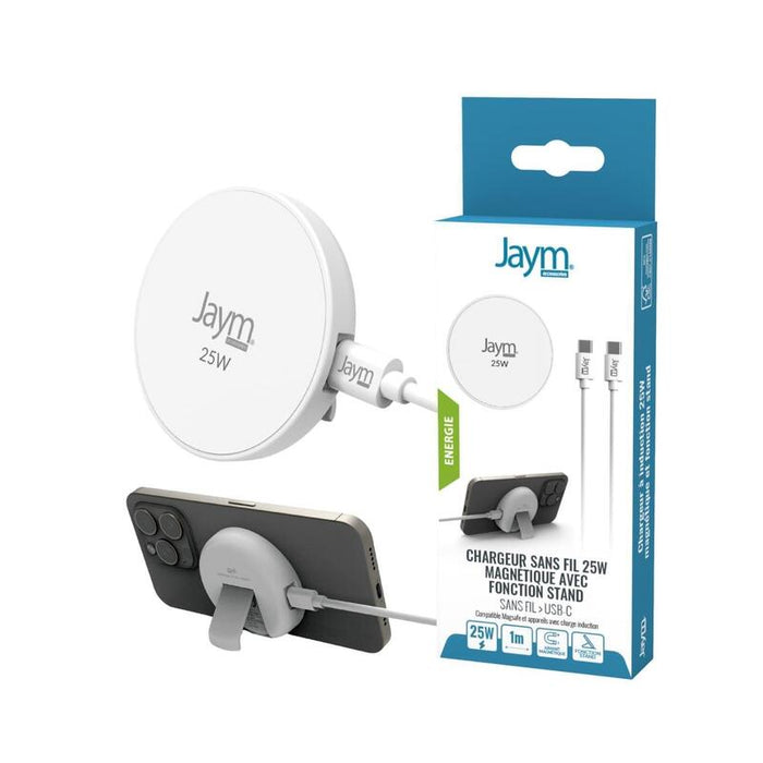Cargador Intelligent Pad A Induction Rápido Qi2 25w - Aimanté Magsafe Con Fonction Stand - Blanco - Jaym®