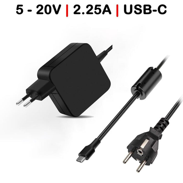 Cargador Multivoltaje Usb-C Para Portátil 5V-20V 2.25A 45W Negro