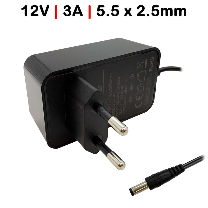 Cargador Para Tiras Leds Routers Cámaras De Seguridad 12V 3A 5.5X2.5Mm