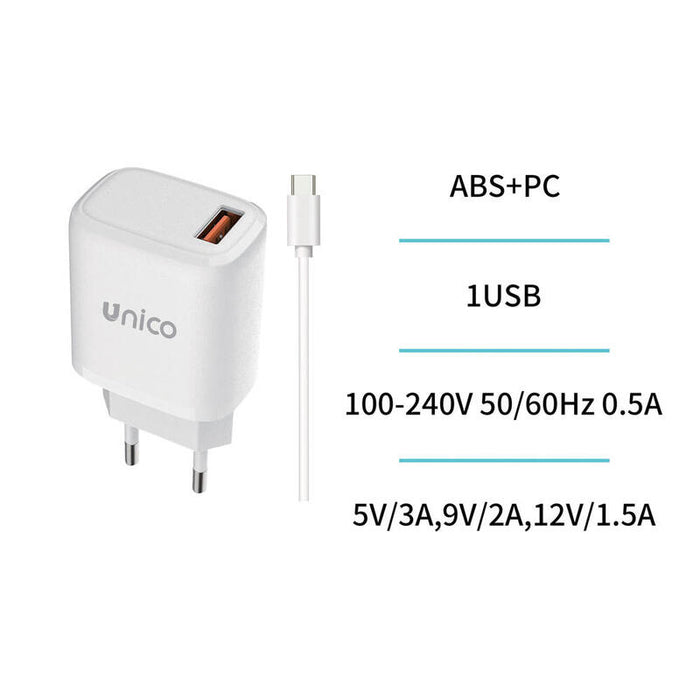 Cargador Usb + Cable Tipo C Blanco Hc44