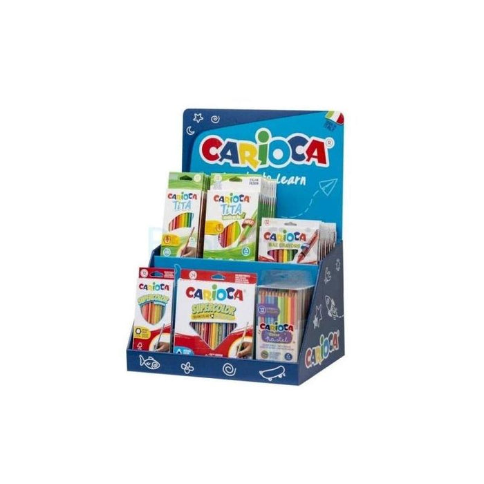 Carioca Expositor Lapices De Colores Incluye 12 Tita Box 12uds, 12 Tita Triangular Box 24uds, 4 Maxi Wax Crayons 24uds,